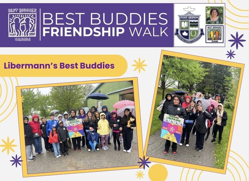 Graphic showing a collage of photos of Francis Libermann students taking the Best Buddies Friendship Walk