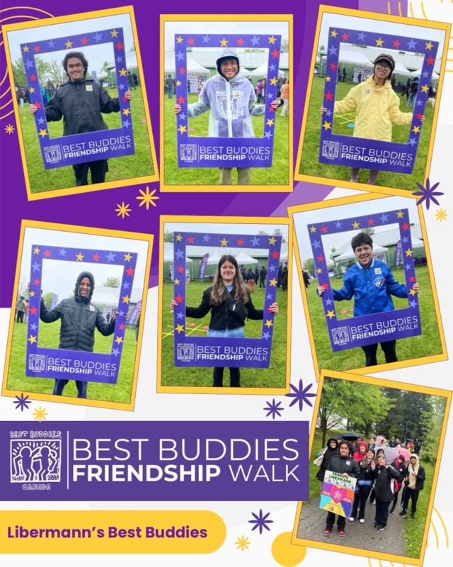 Graphic showing a collage of photos of Francis Libermann students taking the Best Buddies Friendship Walk