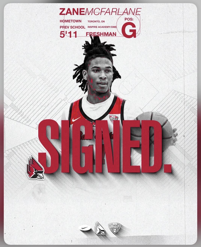 Photo of Zane playing basketball with the word "Signed" in capslock on top in large impact font