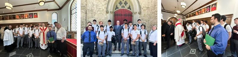 Collage of three photos of MPJ students at the event, one of them with Dr. Browne