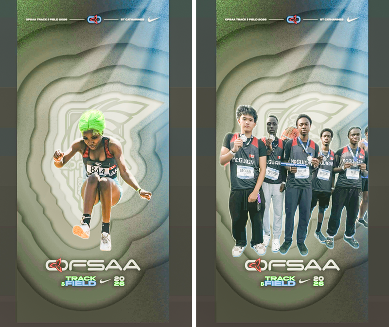 Collage of two posters of JCM athletes posing with their OFSAA ticket
