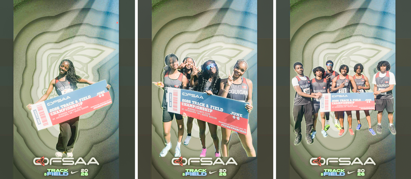 Collage of three posters of JCM athletes posing with their OFSAA ticket