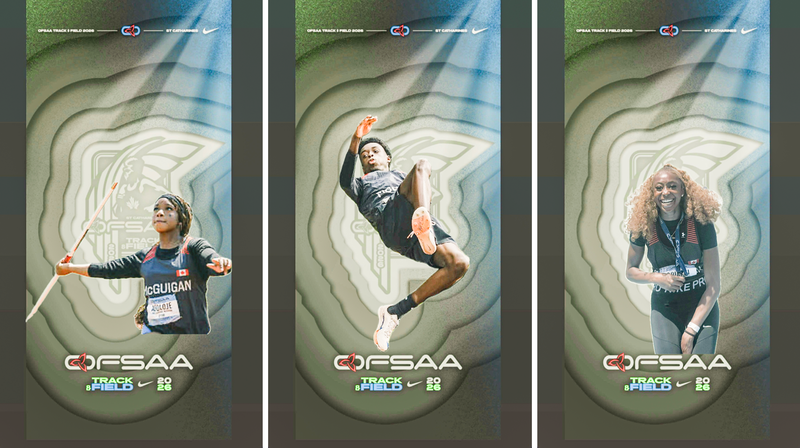 Collage of three posters of JCM athletes posing with their OFSAA ticket