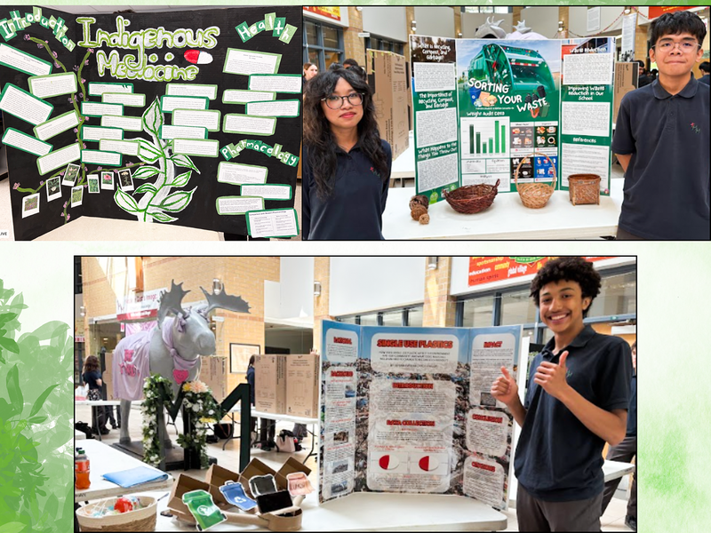 Collage of photos of McLuhan students presenting their findings with poster boards