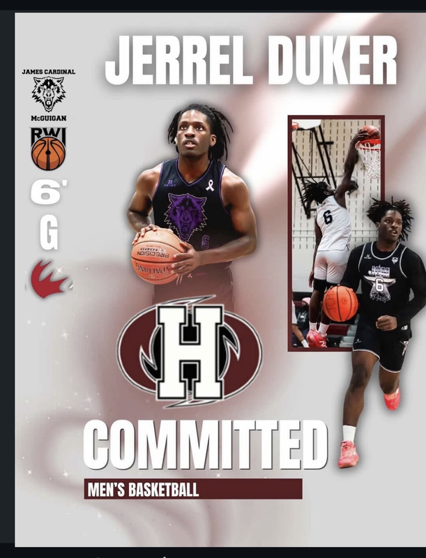 Poster showing a photo of the JCM student athlete in action and where they are committed to
