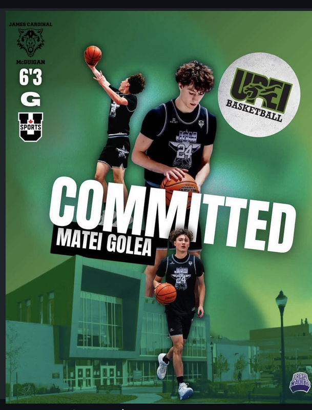 Poster showing a photo of the JCM student athlete in action and where they are committed to