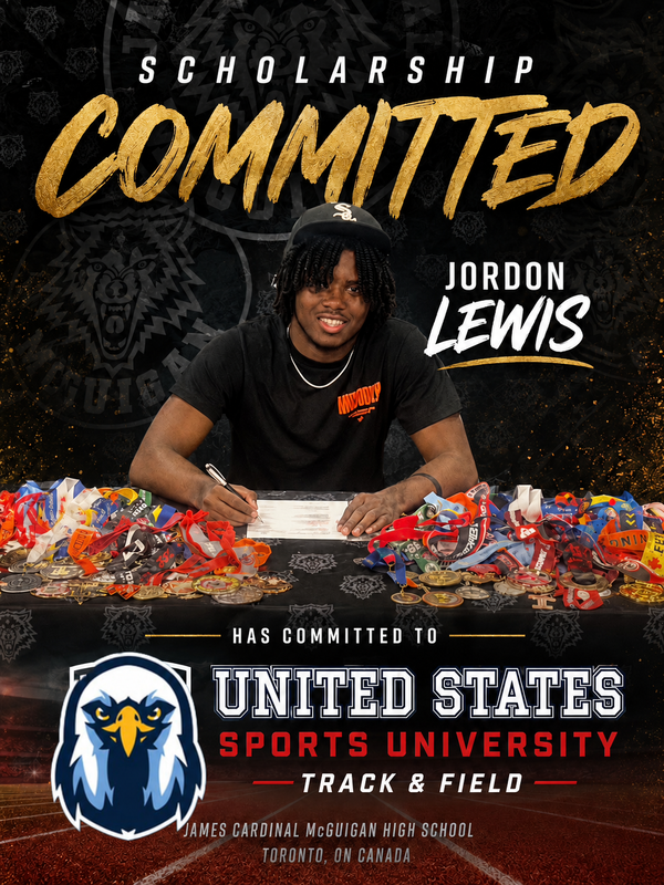 Poster showing a photo of the JCM student athlete in action and where they are committed to