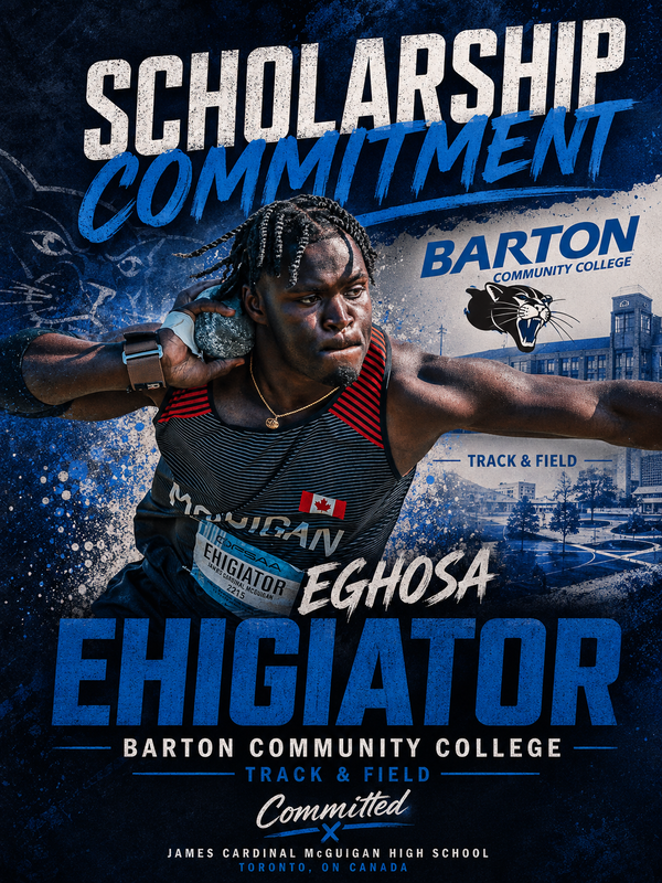 Poster showing a photo of the JCM student athlete in action and where they are committed to
