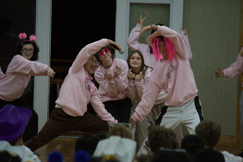 Photo of a group of students doing a performance during a group activity at Camp Muskoka