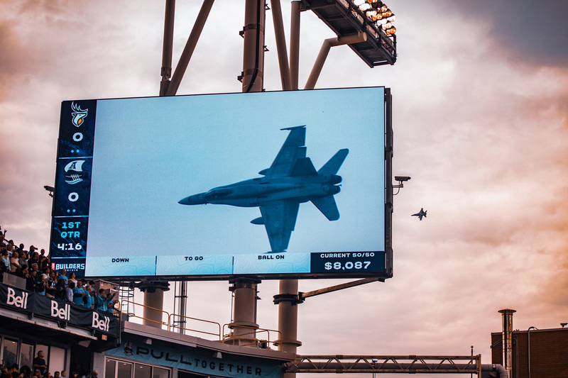 Photo of a jet flying over the field