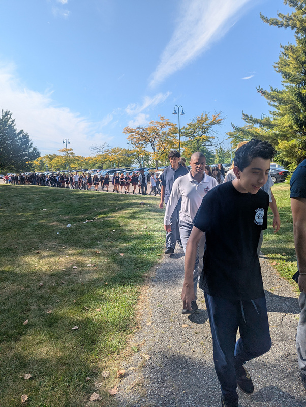 Photo of FJR students in uniform on their walk
