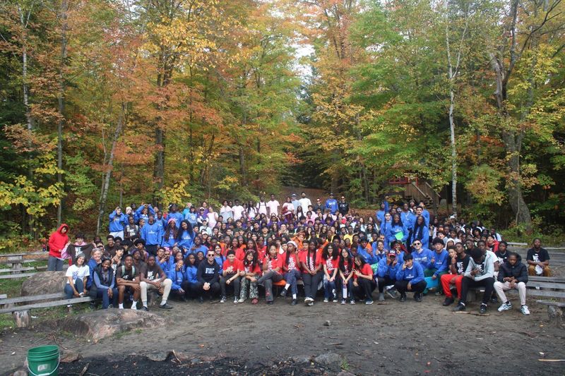 Group photo of Father Henry Carr students and staff at Camp Wanakita
