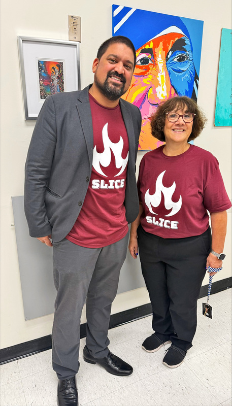 Photo of St. Mother Teresa Catholic Academy SLICE committee staff in their committee shirts