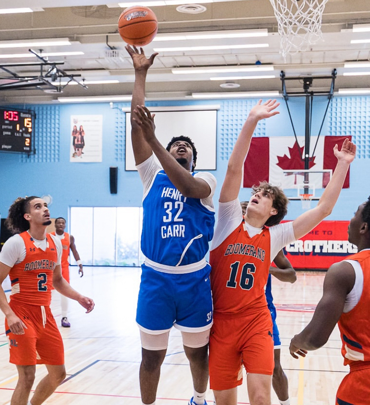Students playing basketball in a gym