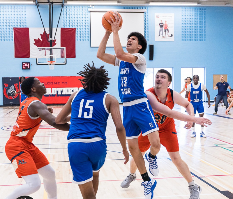 Students playing basketball in a gym