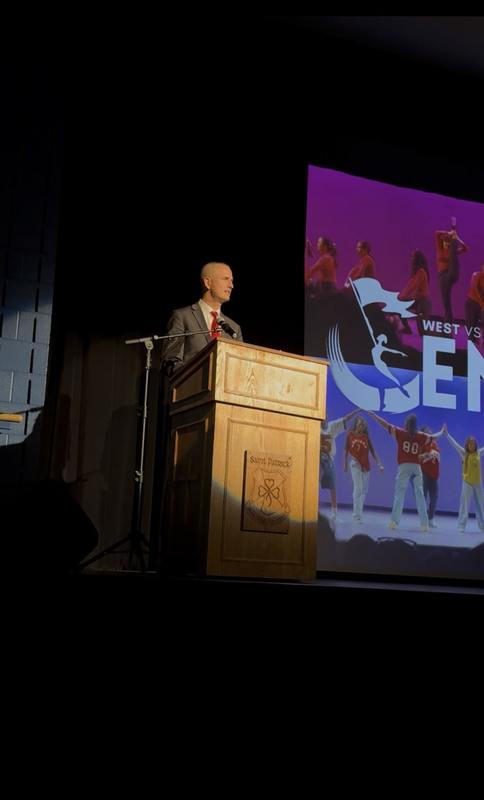 Principal gives speech at St. Patrick CSS Open House 2025
