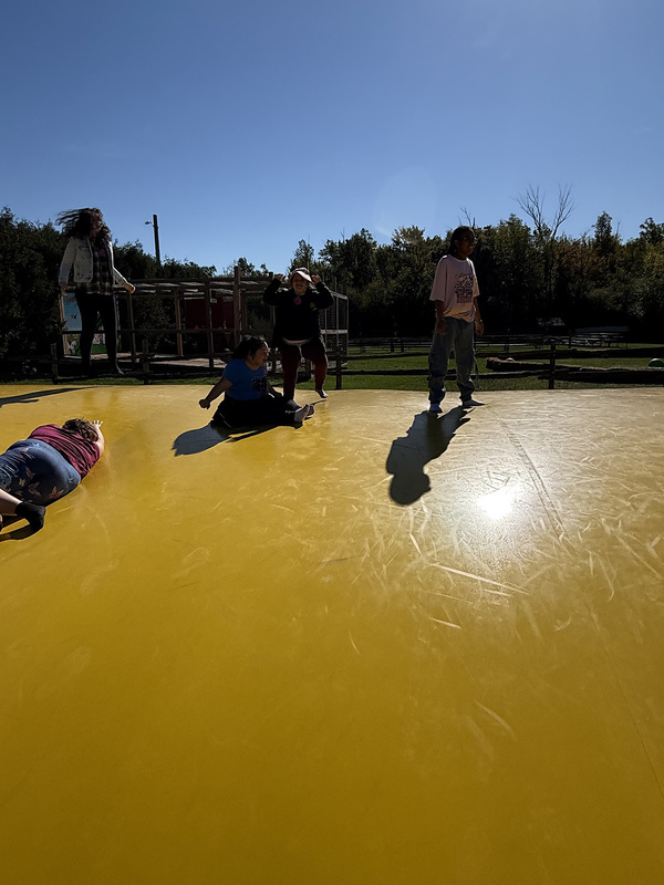 Photo of students enjoying a bouncing platform