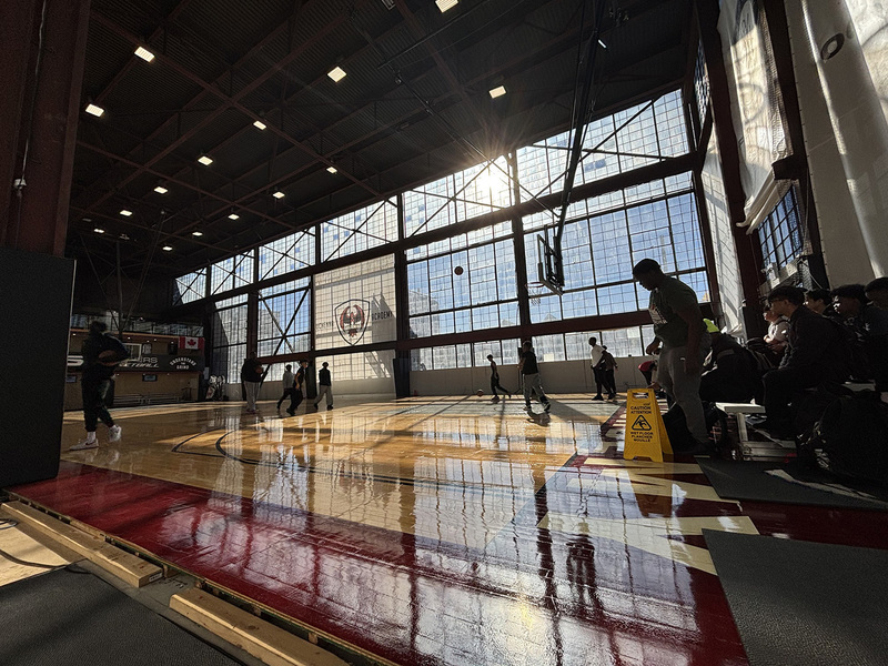 Photo of JCM students on the basketball court at BallMatics Academy