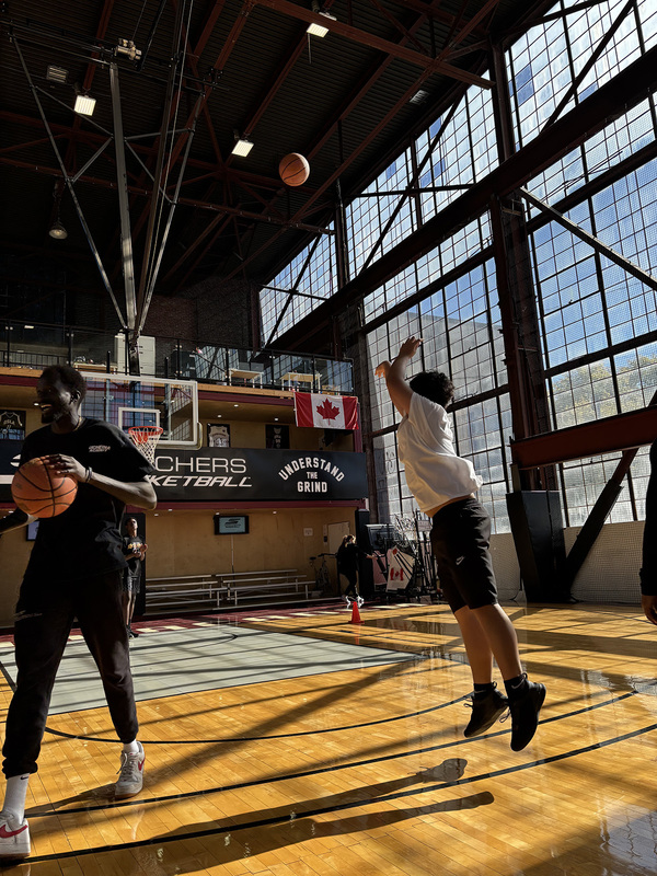 Photo of JCM students on the basketball court at BallMatics Academy