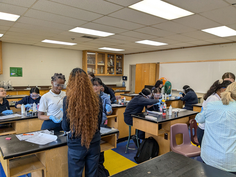 Photo of Madonna students working together to make silly putty