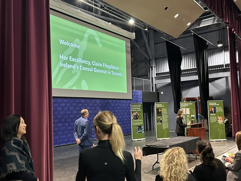 Photo of Irish Consul General Claire Fitzgibbon speaking during the event at the podium