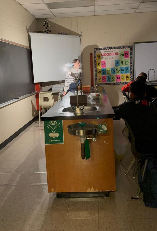 Elementary students attend presentation by high school students during Francis Libermann’s Take Our Kids to High School Day
