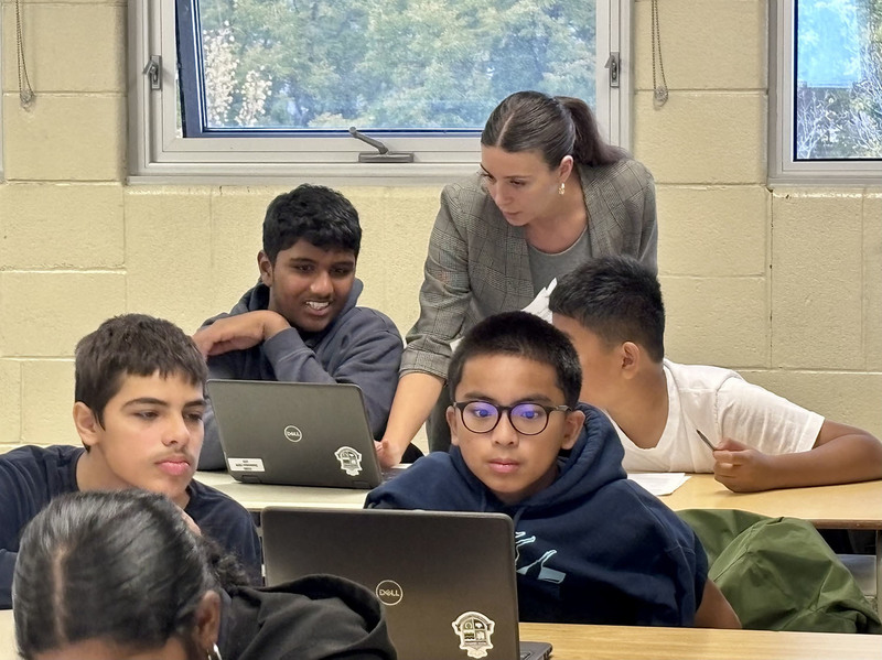 Elementary students attend presentation by high school students during Francis Libermann’s Take Our Kids to High School Day