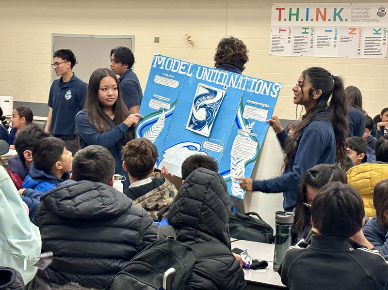 Elementary students attend presentation by high school students during Francis Libermann’s Take Our Kids to High School Day