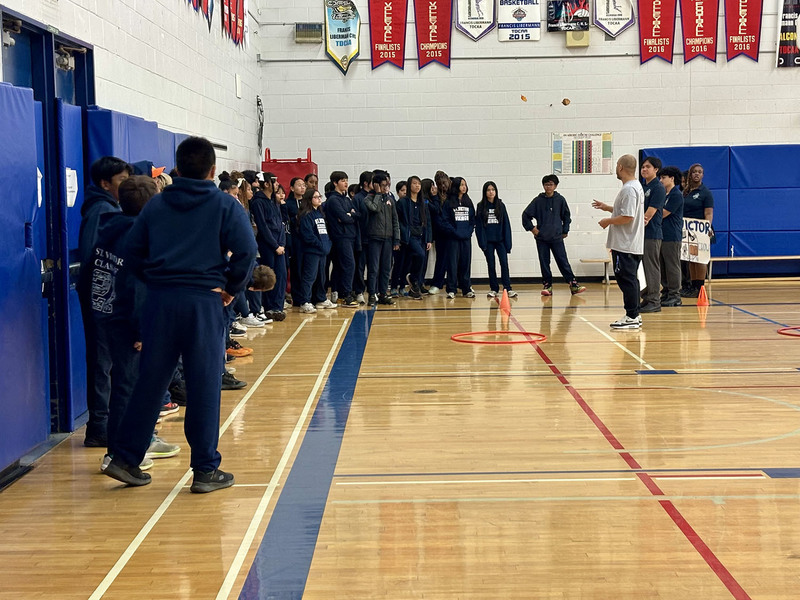 Elementary students attend presentation by high school students during Francis Libermann’s Take Our Kids to High School Day