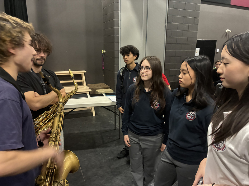 Photo of Father John Redmond and Live Video Game Orchestra workshopping together
