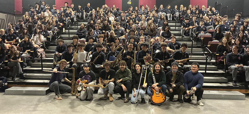 Group photo of the Redmond Jazz Orchestra with the Live Video Game Orchestra team