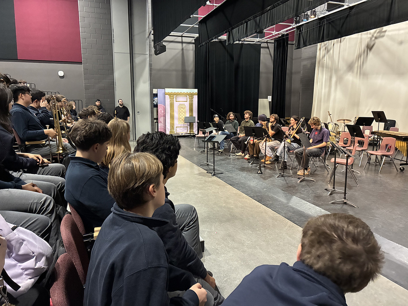 Photo of Father John Redmond and Live Video Game Orchestra workshopping together