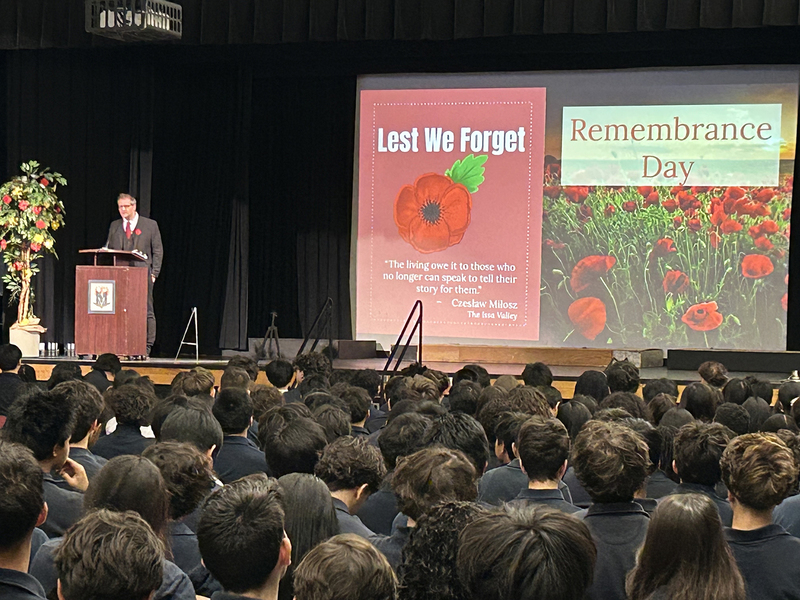 Photo of Marshall McLuhan students listening at the assembly