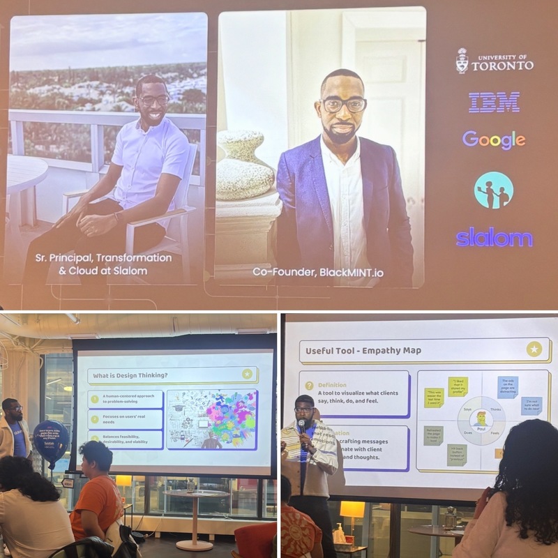 Collage of three photos of the presentation