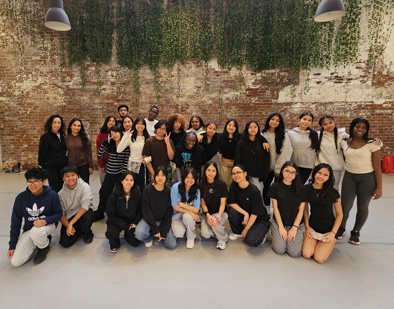 Group photo of SJOA students at the Hip Hop Workshop
