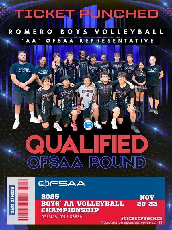 Romero Boys Volleyball AA OFSAA Representative - group photo of the volleyball team
