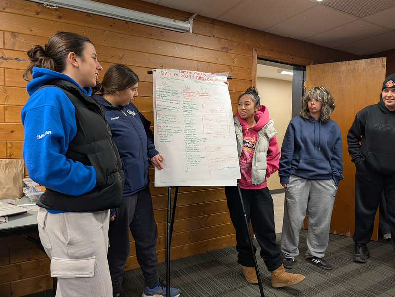 Photo of Loretto College students working together on a challenge