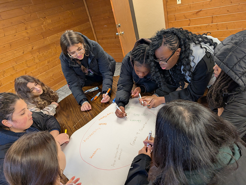Photo of Loretto College students working together on a challenge