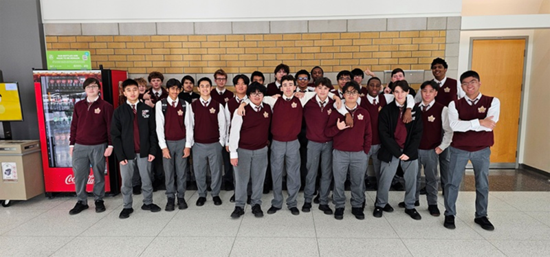 Group photo of Neil McNeil Marching Band students