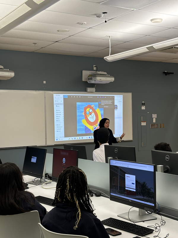 Photo of two SJOA students exploring Health and Wellness technology at Seneca