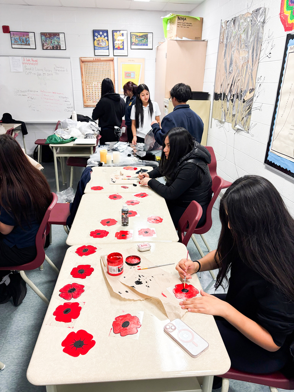 Photo of MPJ students making the poppies