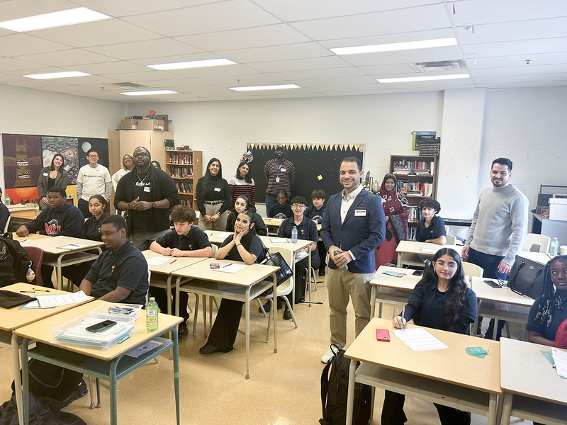 Photo of students and career coaches in the classroom during a session