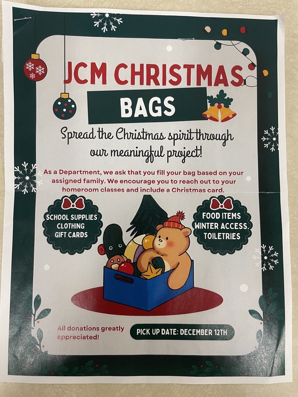 JCM Staff Share the Spirit of Advent Through Christmas Bag Initiative