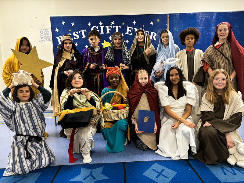 Photo of St. Brigid Grade 7 students in their Nativity costumes