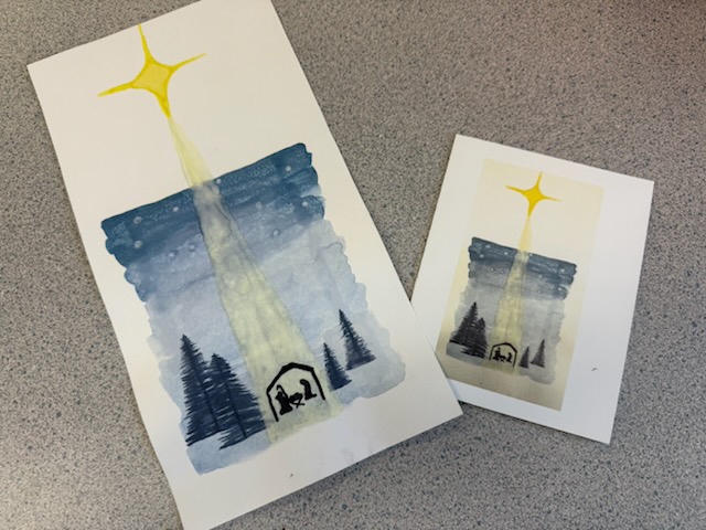 Photo of the Christmas cards designed by St. Benedict students