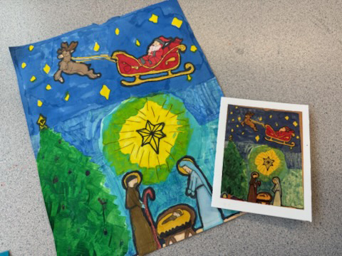 Photo of the Christmas cards designed by St. Benedict students