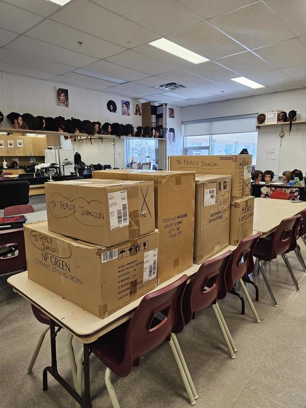 Monsignor Percy Johnson students gain hands-on skilled trades experience in Hairstyling and Aesthetics using new industry-standard tools.