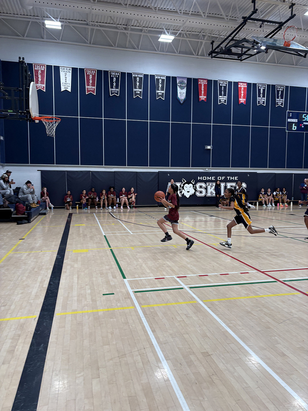 Photo of the teams playing on the court