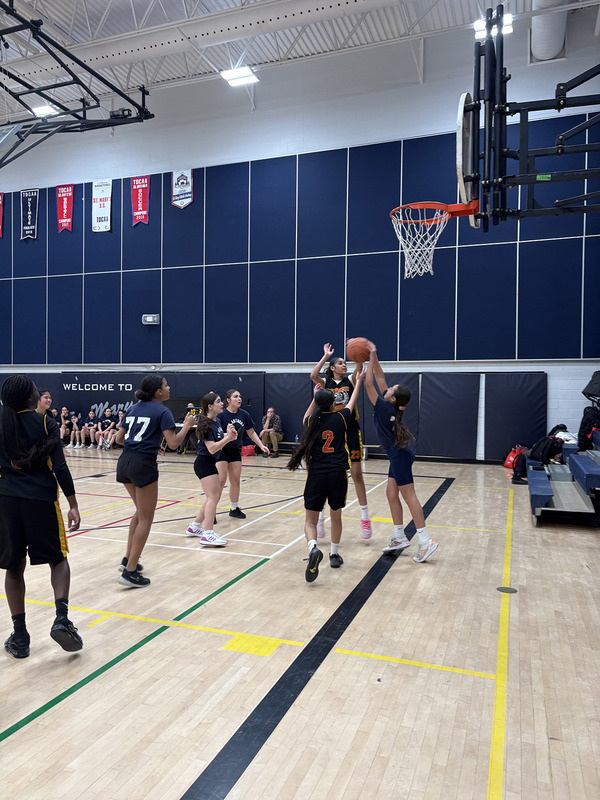 Photo of the teams playing on the court