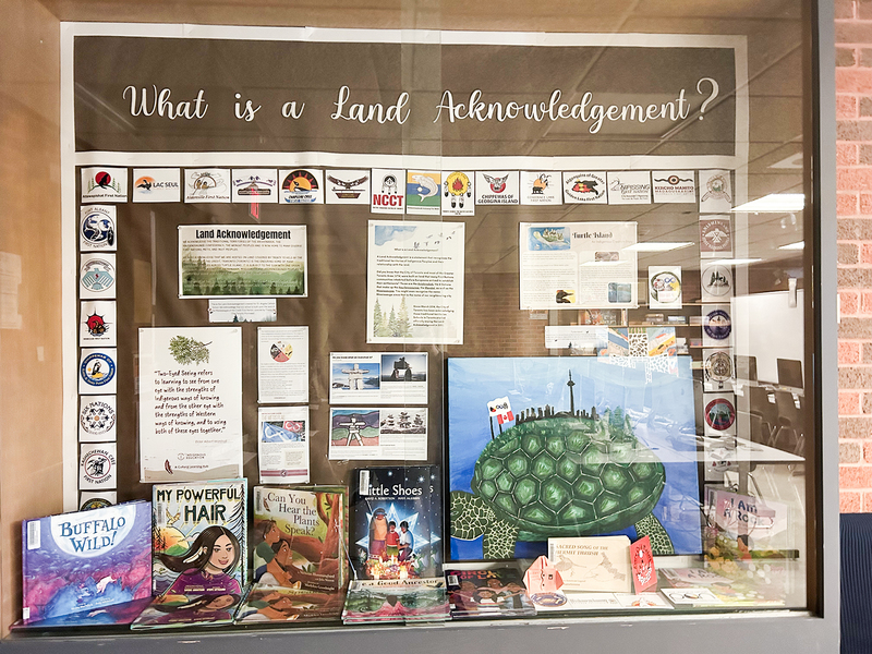 Photo of the Land Acknowledgement display created by St. Angela students